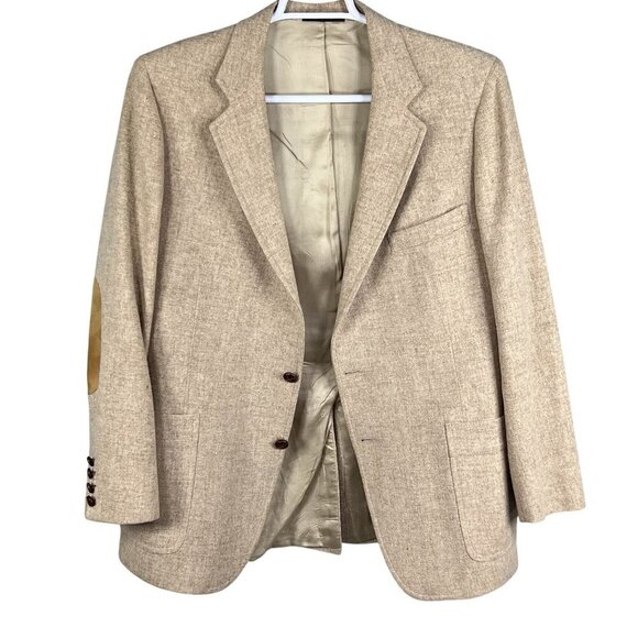 Peter England Men 46R Wool Blazer Suede Elbow Patches Button Detail Quiet Luxury - Picture 6 of 16